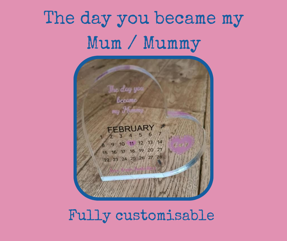 Acrylic Freestanding Heart Baby Date - Mum/Mummy